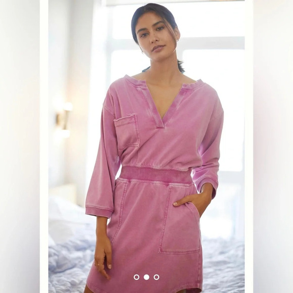 Daily Practice by Anthropologie Utility Mini Dress elastic waist v neck pink XS - Picture 1 of 13